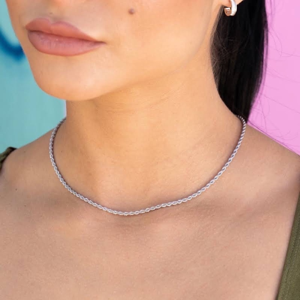14k gold Sterling Silver Diamond Cut Rope Chain Bracelet over Real silve…